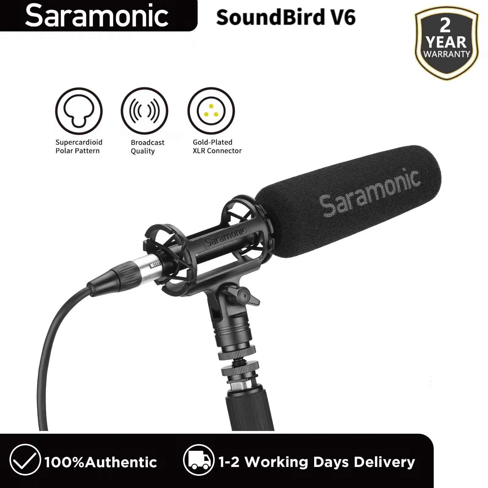 Saramonic SoundBird V6 Super-cardioid Microphone 3-pin XLR Output for Film Production Dialog ENG Sound Effects Field Production ราคา 17,500 บาท*ส่งฟรี