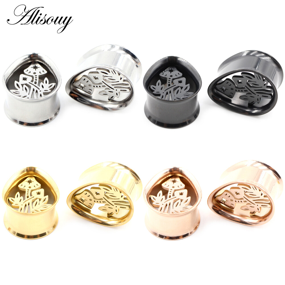 Alisouy 2 chiếc khuyên nong tai hình nấm giọt nước mắt bằng thép không gỉ khuyên nong tai khuyên tai trang sức cơ thể