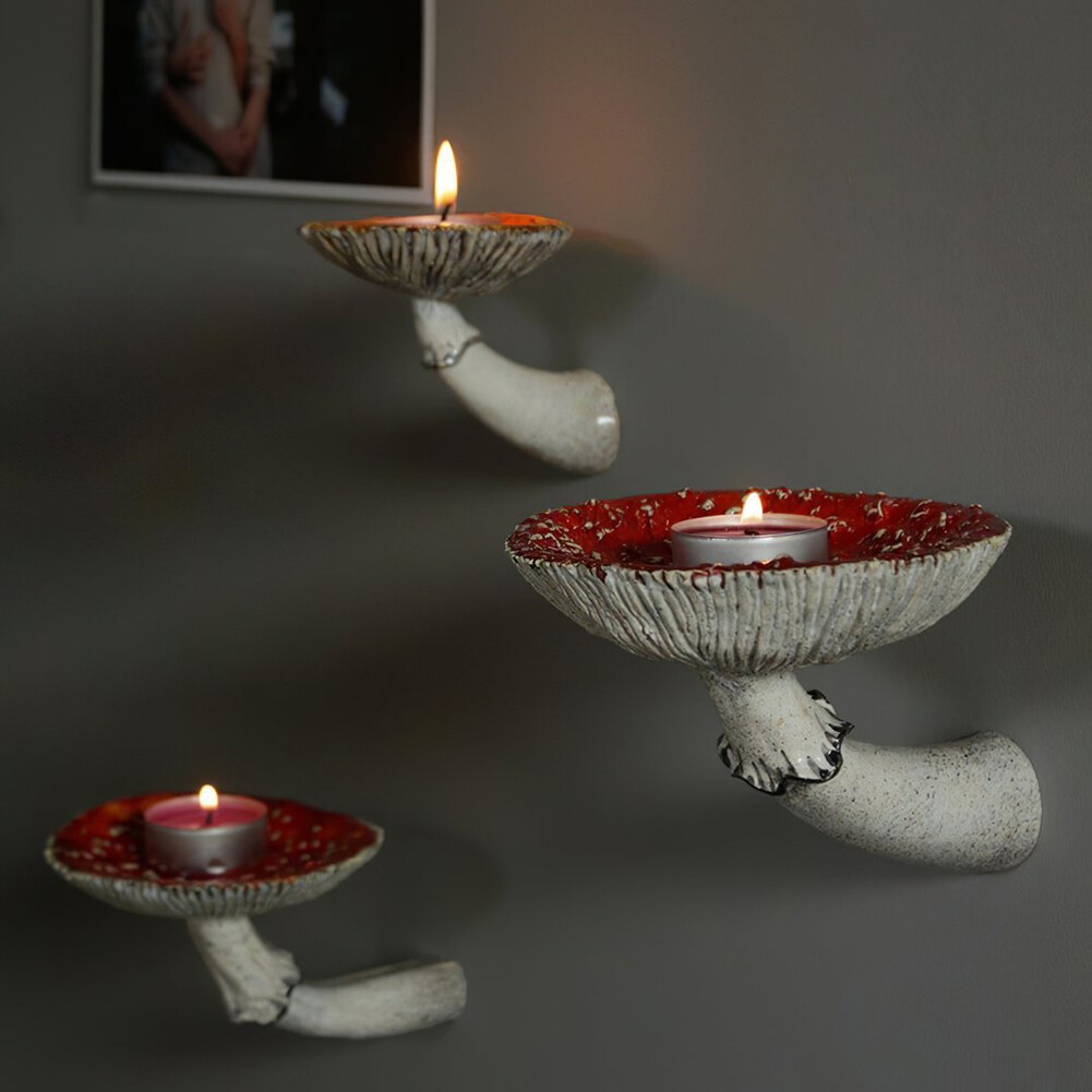 Gambar GW Mushroom Hanging Shelf Resin Wall Floating Shelf Amanita Mushroom Shape Home Decor Ornaments for Wall Hanging Shelves