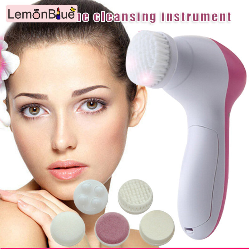 Gambar LemonBlue Multifunctional 5 In 1 Electric Facial Cleaning Brush Portable Blackhead Remover Multifunctional 5 In 1 Portable Blackhead Remover Professional Facial Care Tools Easy to Use Women Girls Electric Electric Facial Cleaning Brush