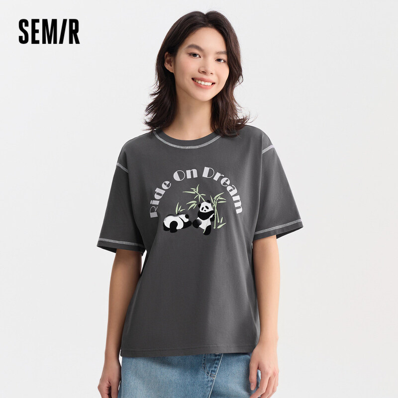 Semir Đồng Thương hiệu áo phông ngắn tay nữ cotton dáng rộng mùa hè 2024 mới xu hướng áo gấu trúc ph