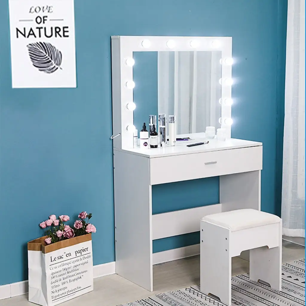 makeup vanity table with lighted mirror