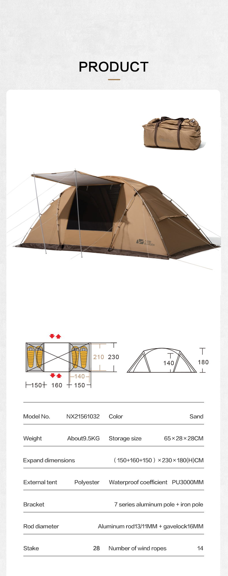 MOBI GARDEN Camping Family Tent Glamping Oxford Waterproof 4 Person Picnic Outdoor · v2