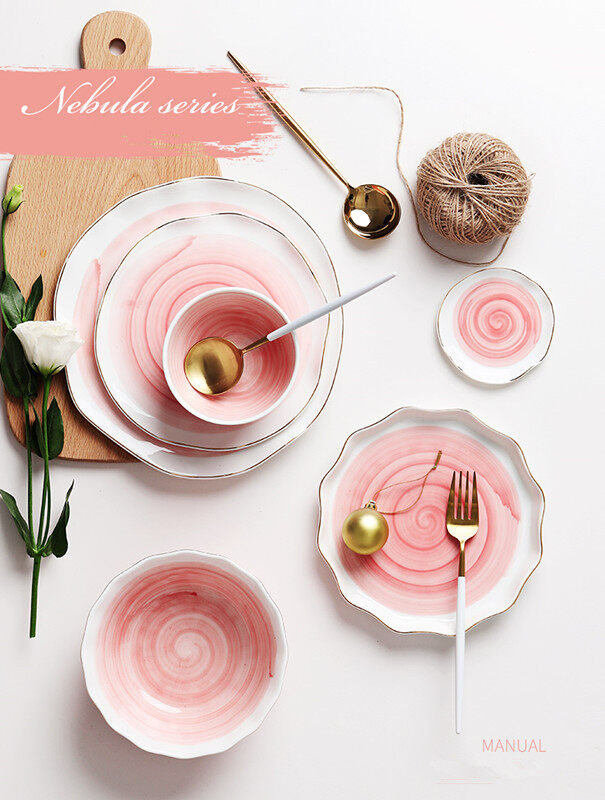 Gambar [In stock] Nordic modern ceramic Phnom Penh cutlery tableware dinner plate, warm family cutlery set 5   bowl set   dinner set