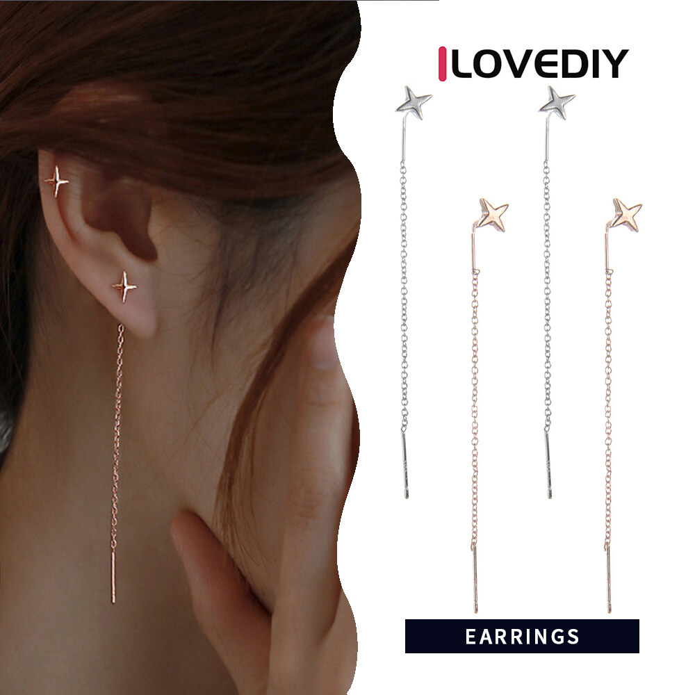 [ILOVEDIY] S925 Silver Needle Cross Star Tassel Earrings Niche Design Earrings