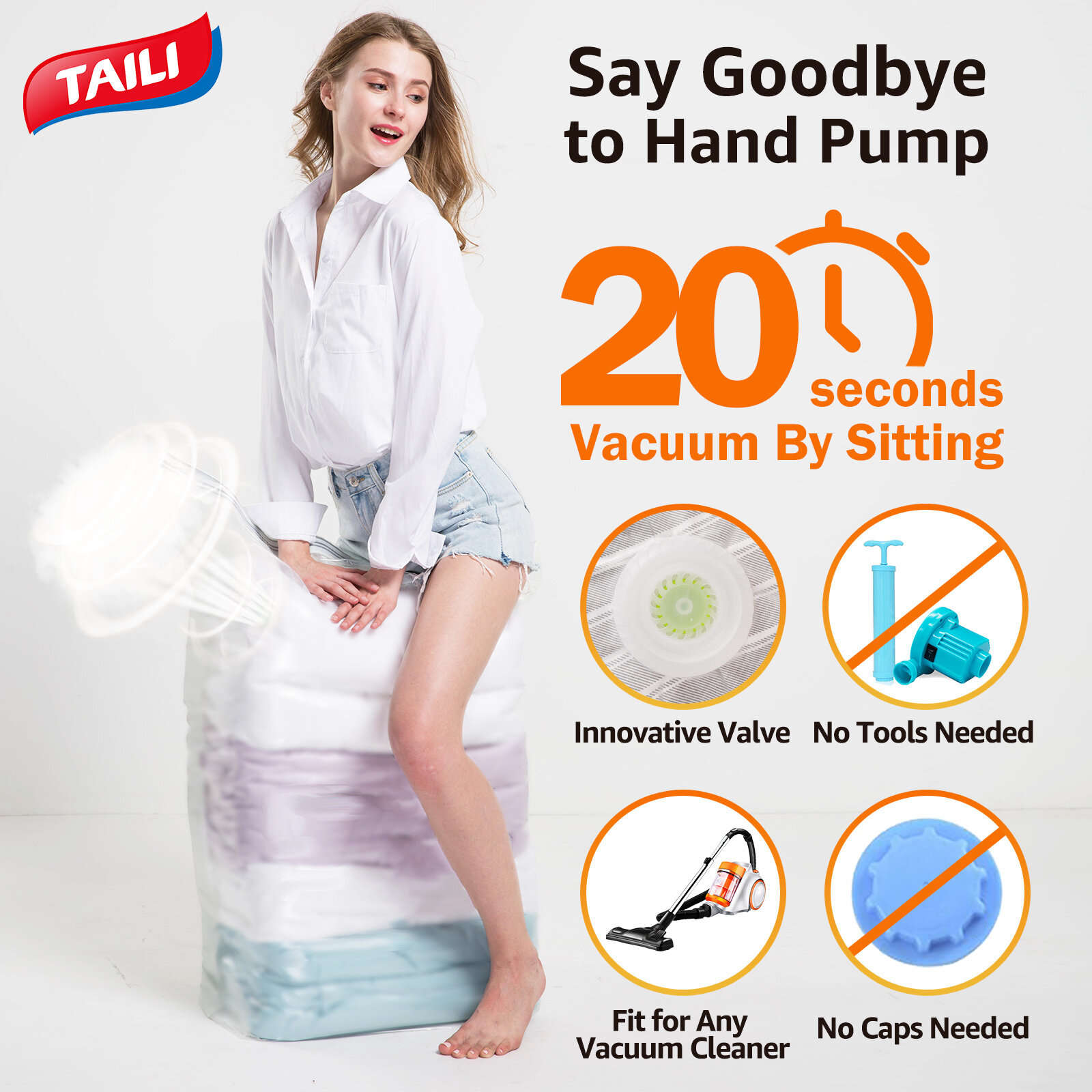 TAILI 8 Pack Vacuum Storage Bags Space Saver Jumbo Cube 80*100*38cm Extra Large Vacuum Sealed Bags for Comforters Blankets Bedding's Clothes Quilts Duvets Space Bags Closet Organizers ราคา 515 บาท*ส่งฟรี