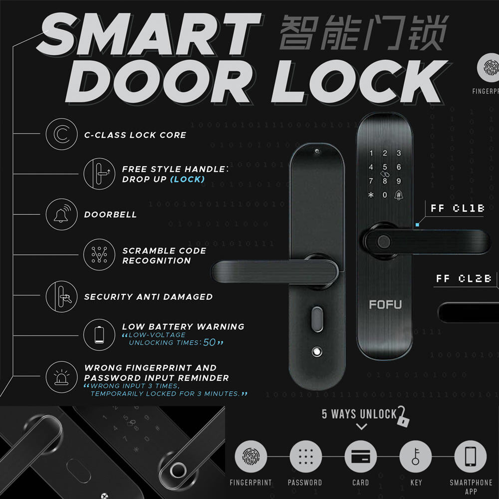 Smart door lock fingerprint key password swipe card remote Tuya APP WiFi networking Harga  280 Ringgit*Penghantaran Percuma