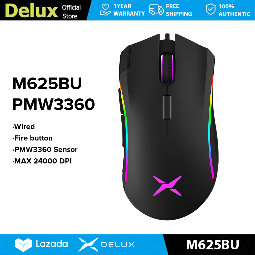 Delux M625 PMW3360 đèn nền RGB Chuột chơi game 24000Dpi 7 nút bấm có thể lập trình có dây USB Chuột Cho chuyên chơi game Cho PC Máy Tính Xách Tay