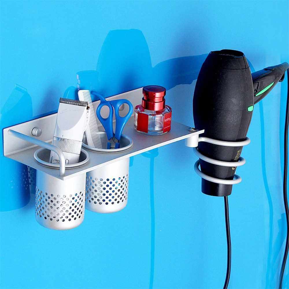 Hair Dryer Holder Wall Mounted Hair Dryer Hanging Rack With Organizer