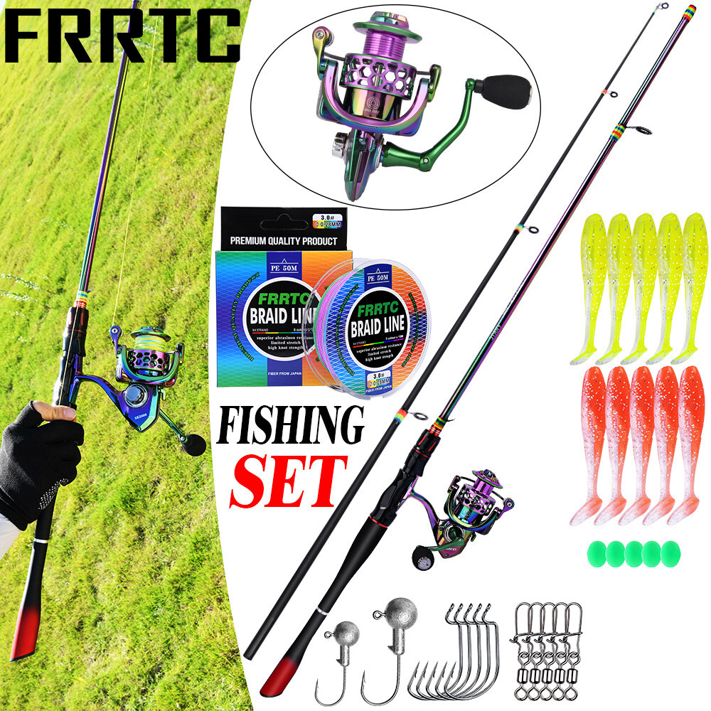 Bộ combo frrtc câu cá sặc sỡ máy câu đứng cần dạng sợi câu cá kèm dây móc mồi trọn bộ dụng cụ câu cá pancing