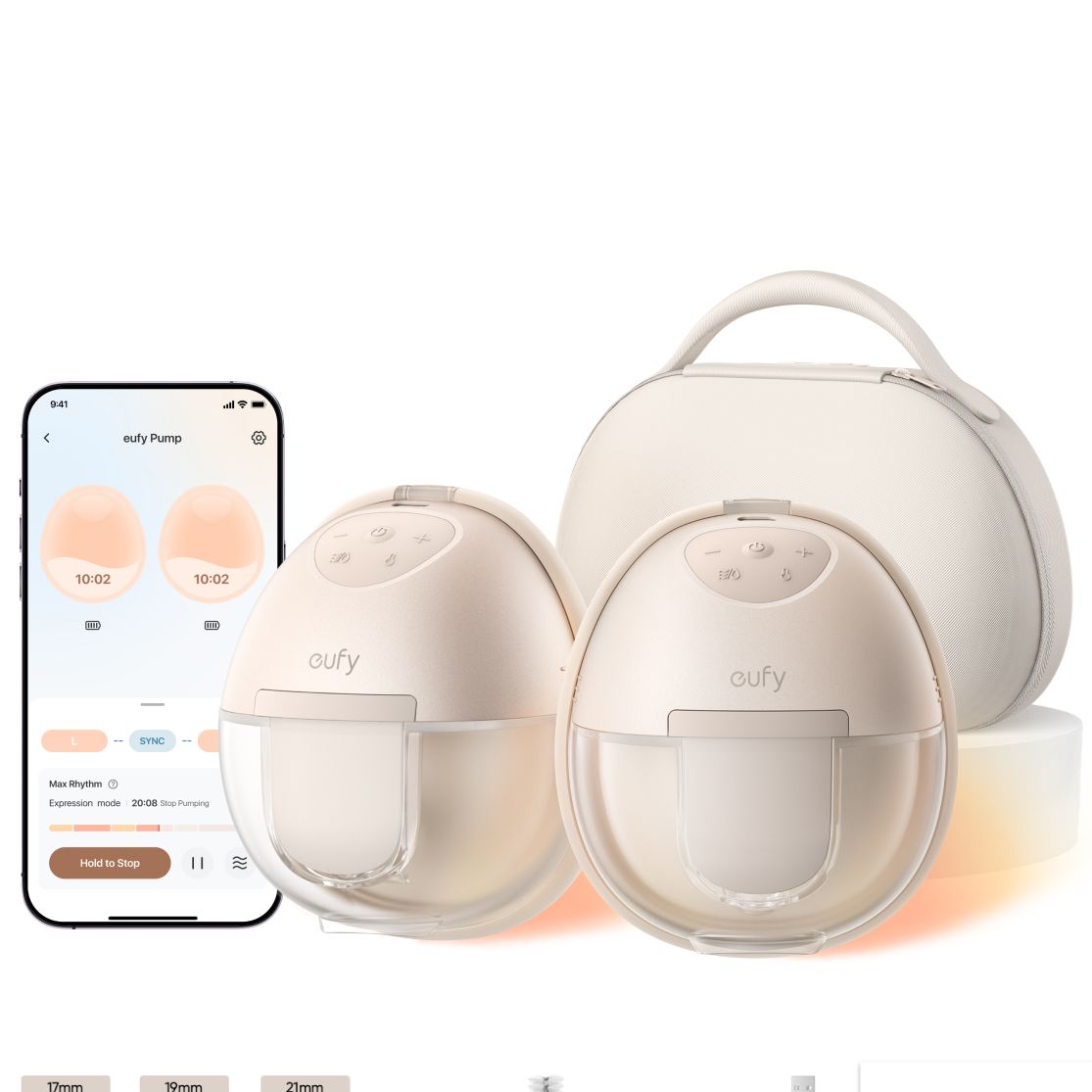 【With Free Mom Bag】Anker eufy Breast Pump S1 Pro Heated Wearable Slim Hands-Free with Industry-Leading HeatFlow Tech Wireless Charging Case App-Controlled OptiRhythm Hospital-Grade Suction in-Bra Use T8D04