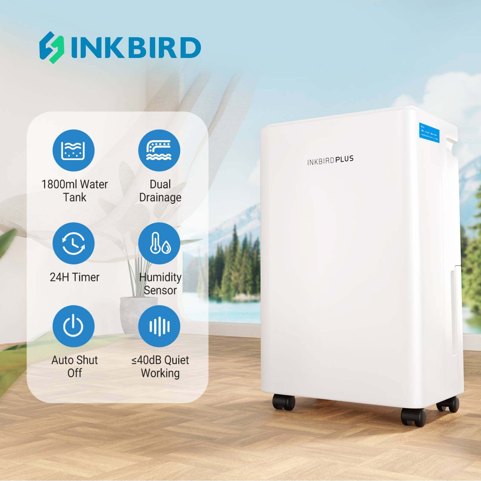 INKBIRD 260W Large Home Dehumidifier 12L/D Dehumidification 3 Modes Auto Defrost with Timer and Child Lock with Drain Hose ราคา 4,487 บาท*ส่งฟรี