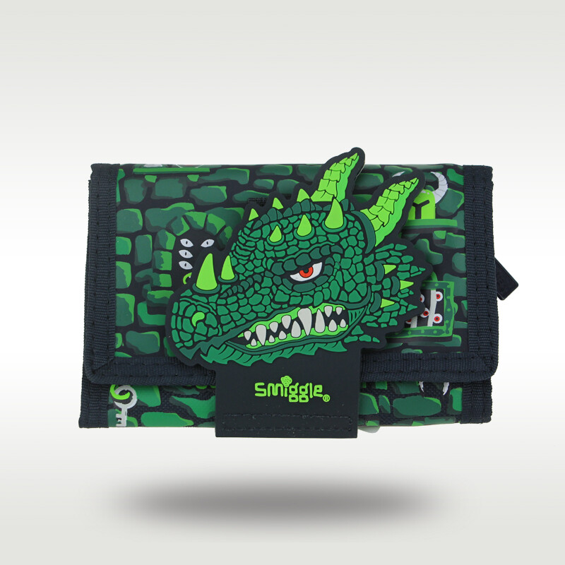 Úc smiggle Ví trẻ em nguyên bản Dễ thương Đồ đựng thẻ Túi gấp ba lần Xanh Rồng nguyên thủy 5 inch