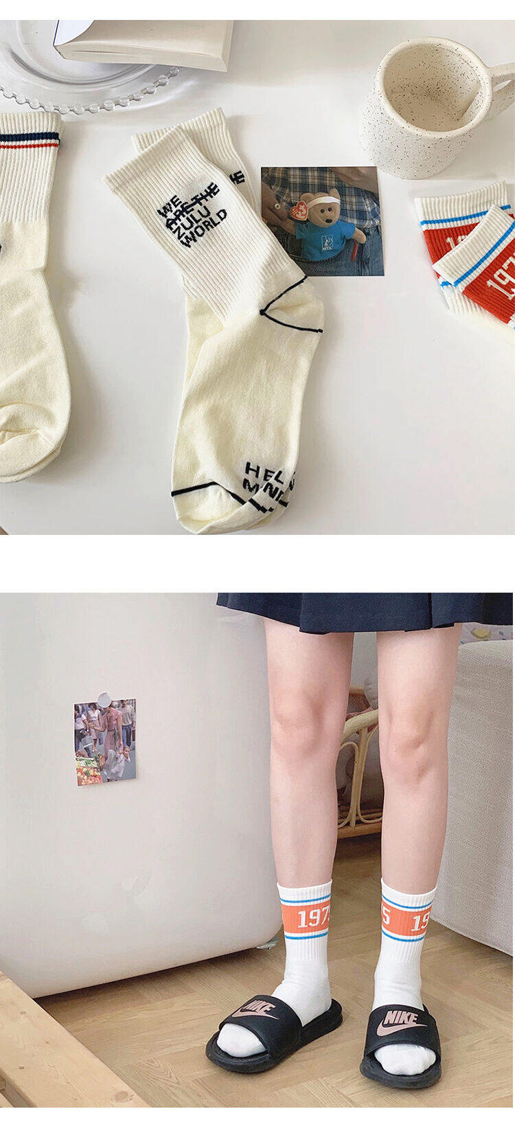 Tất Thể Thao Phong Cách Đơn Giản Instagram Tất Ống Vừa Phong Cách Hàn Quốc Cho Nữ Tất Cotton Sành Điệu Ống Dài Học Sinh Chữ Cái Số Màu Trắng Dễ Phối 10