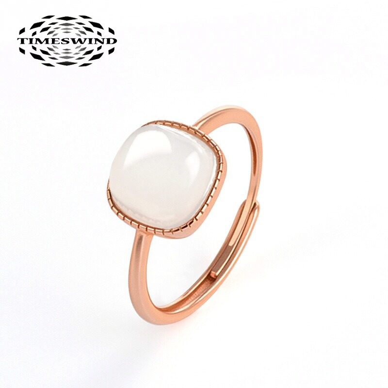 TIMESWIND Natural Hetian Jade White Square Egg-shaped Women Silver Open Ring with Certificate ราคา 1,791 บาท*ส่งฟรี