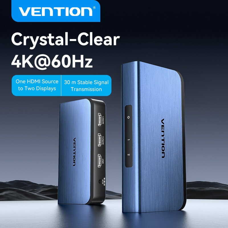 Vention Bộ chia cổng HDMI 1 trong 2 ra 4K 60Hz 3D HDMI Splitter với cung cấp điện Loại kim loại cho