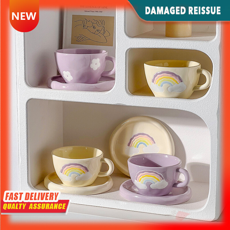 Gambar Hand painted Rainbow Niche Ceramic Coffee Cup Set with Saucer Ins High value Souvenir Afternoon Tea Cup