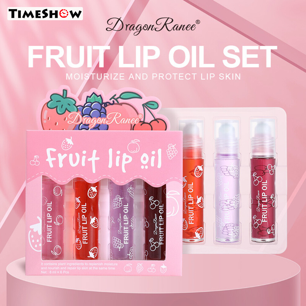Gambar TimeShow 4Pcs Lip Oil Set Fruit Tasting Good Water Sensitive Gloss for Festival Birthday Gifts