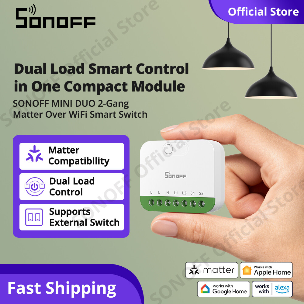 SONOFF MINI DUO 2-Gang Matter Over WiFi Smart Switch | MINI-2GS Dual Load Smart Control Cross-platform Connectivity 16A Smart Switch eWeLink APP Control Voice Control Google Home Alexa