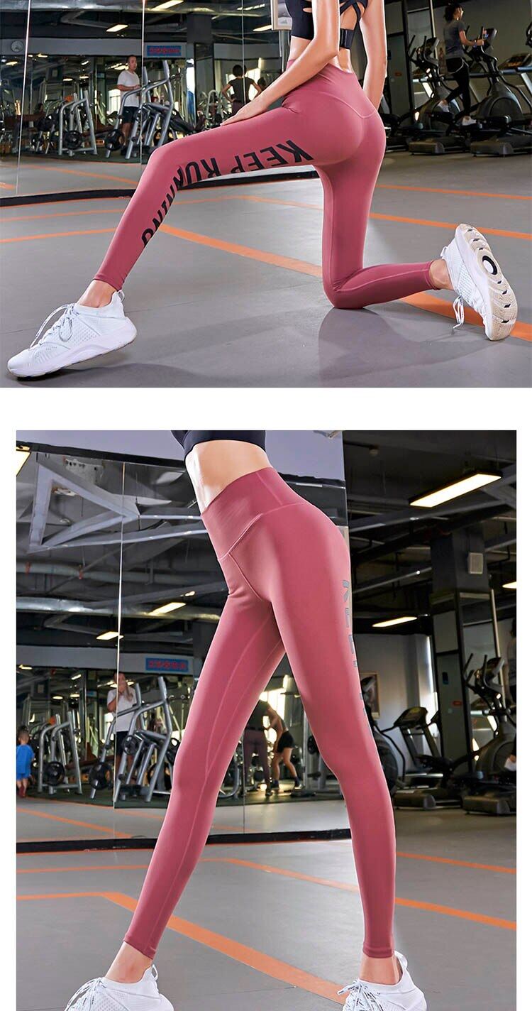 Leggings da corsa SUPERFLOWER per donna Pantaloni da yoga Leggings da allenamento con lettere stampate a vita alta_voghion.com