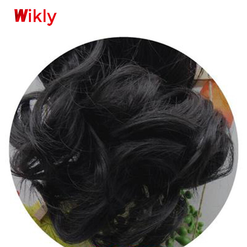 Gambar Wikly Blue Synthetic Hair Ponytail Messy Wave Curly Wedding Elastic Hair Extension Updo Cover Hairpiece Hair Bun Scrunchie Wig for Women