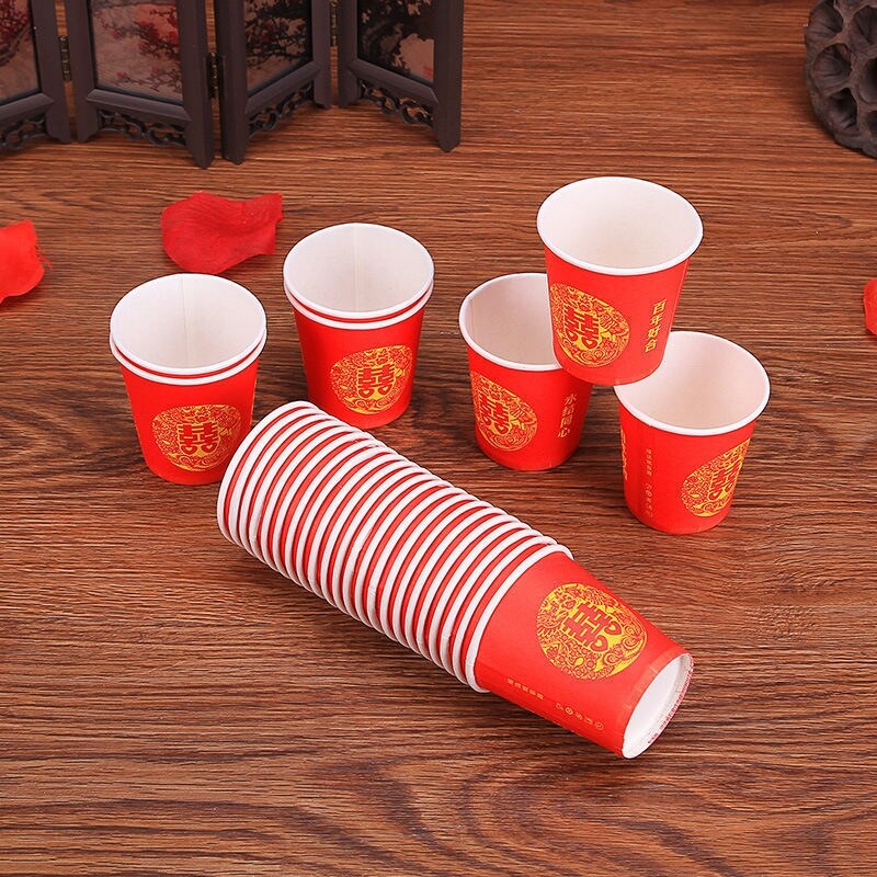 Gambar high quality Wedding happy word paper cup red small paper cup disposable paper cup water cup wedding wedding wine glass wholesale