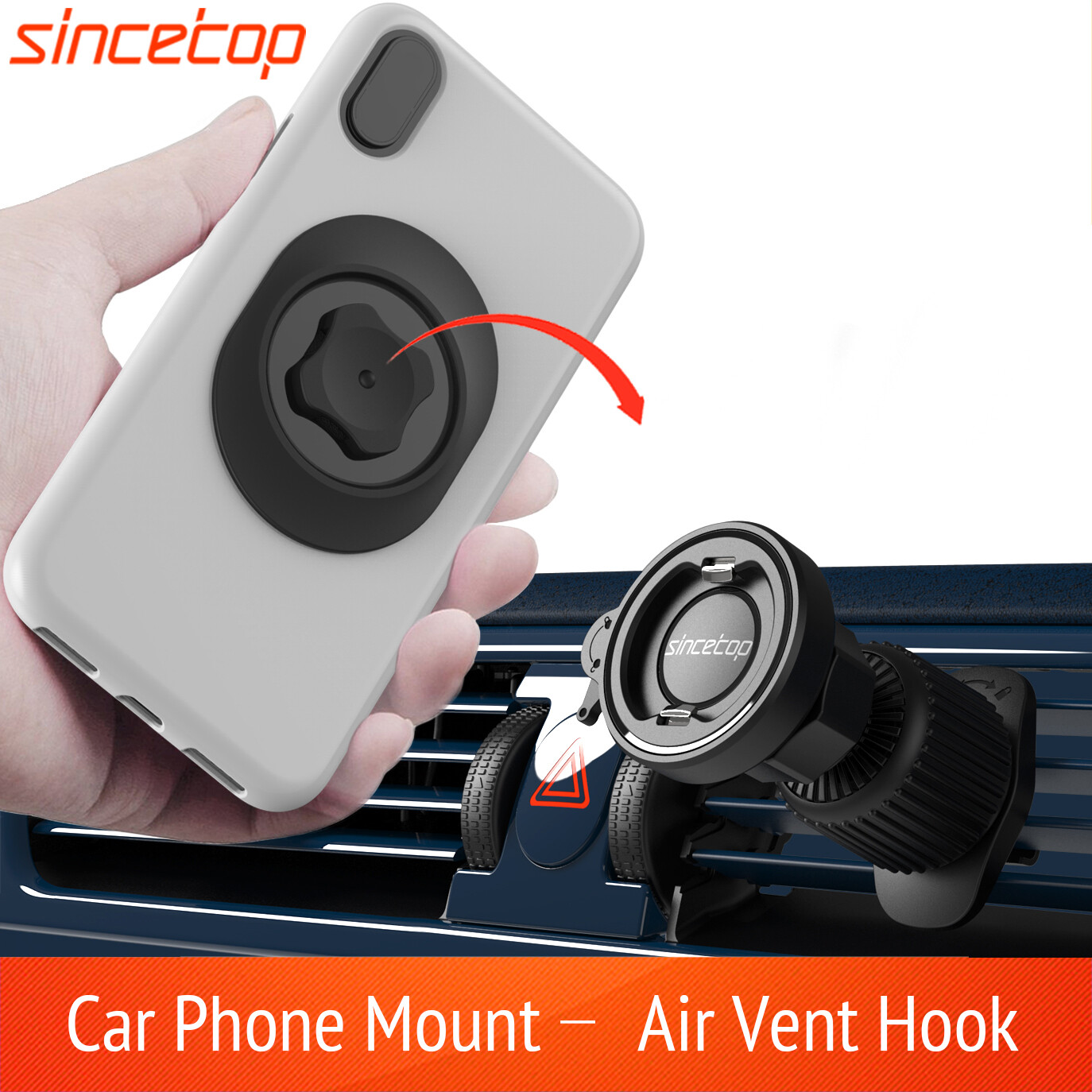 Sincetop giá đỡ điện thoại gắn lỗ thông hơi trên xe hơi có móc khóa thông hơi, giá đỡ điện thoại gắn lỗ thông hơi trên xe hơi cho vây thông hơi ngang, giá đỡ điện thoại di động thiết kế tháo lắp nhanh chóng một tay