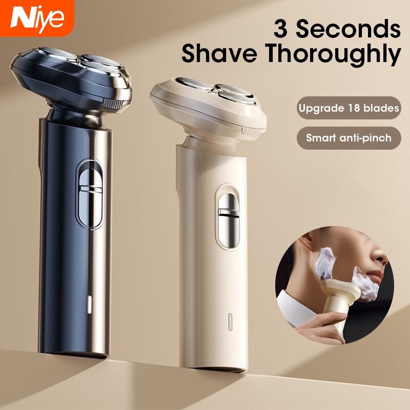 Niye Máy cạo râu tái sạc người đàn ông Máy cạo râu điện 360 ° ba đầu Máy Cạo Râu Máy cạo râu điện 6 lưỡi Lưỡi thép carbon 3D dao lưới