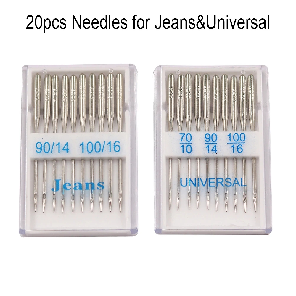 20PCS Jeans Universal Sewing Machine Needles Sewing Machine Supplies for Singer Brother Janome Varmax Sizes70/10 90/14 100/16