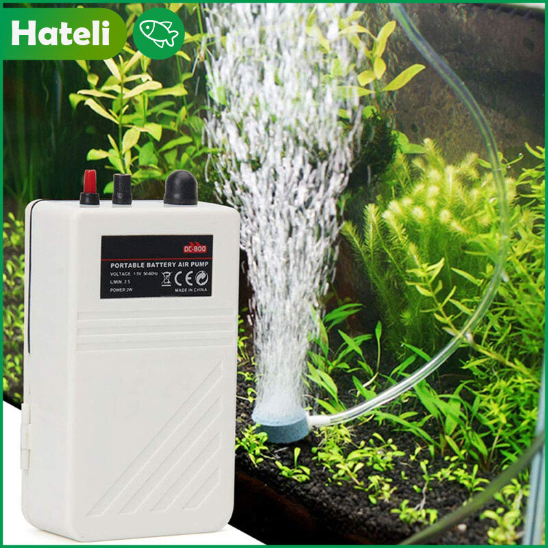 Hateli máy bơm oxy pin màu trắng máy bơm oxy bể cá máy bơm oxy bể cá máy tạo không khí chạy pin không ồn dc800