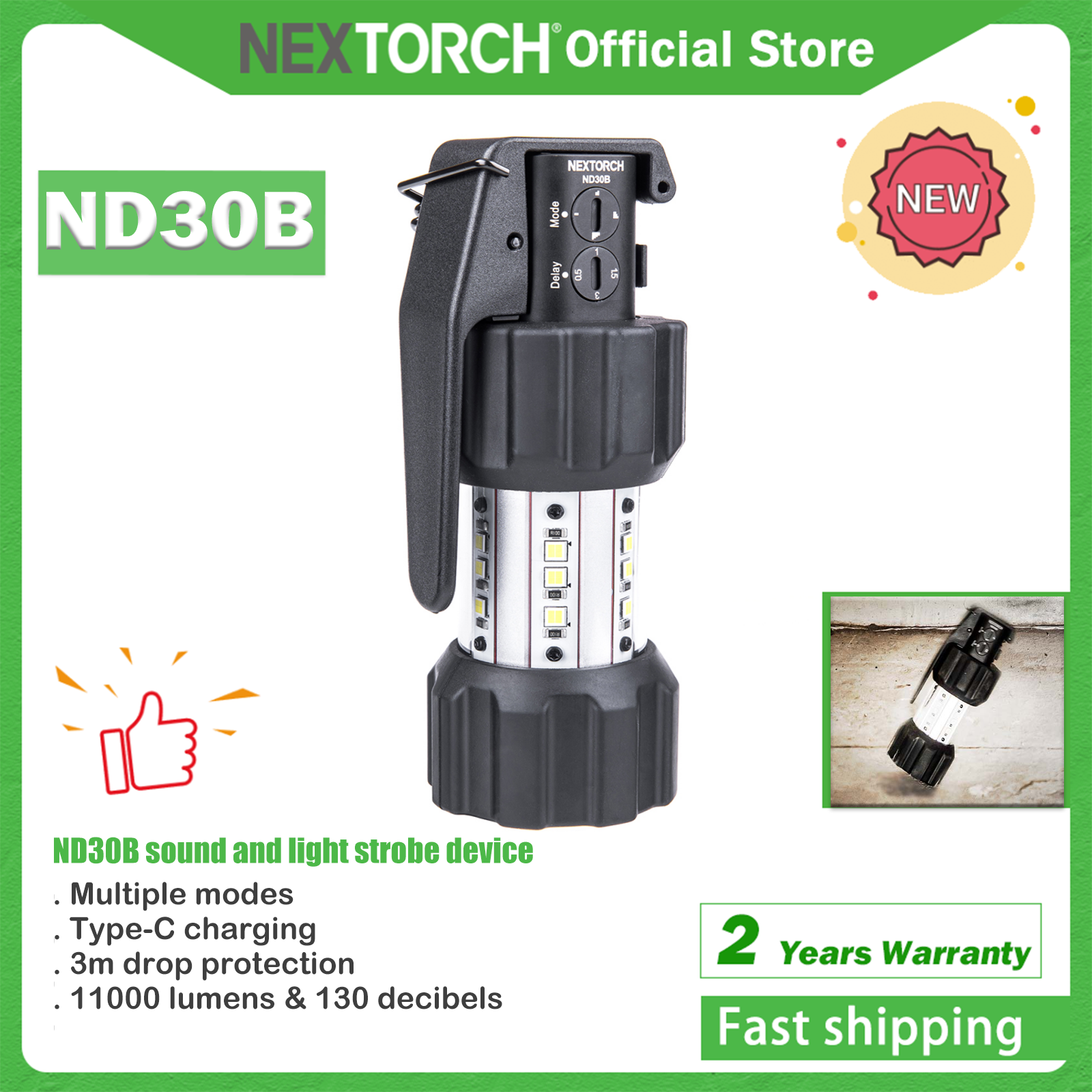 NEXTORCH ND30B Civilian Electronic Distraction Device 11,000 Lumen Strobe Light & 130dB Audio Output in Rubber for Training ราคา 10,403 บาท*ส่งฟรี
