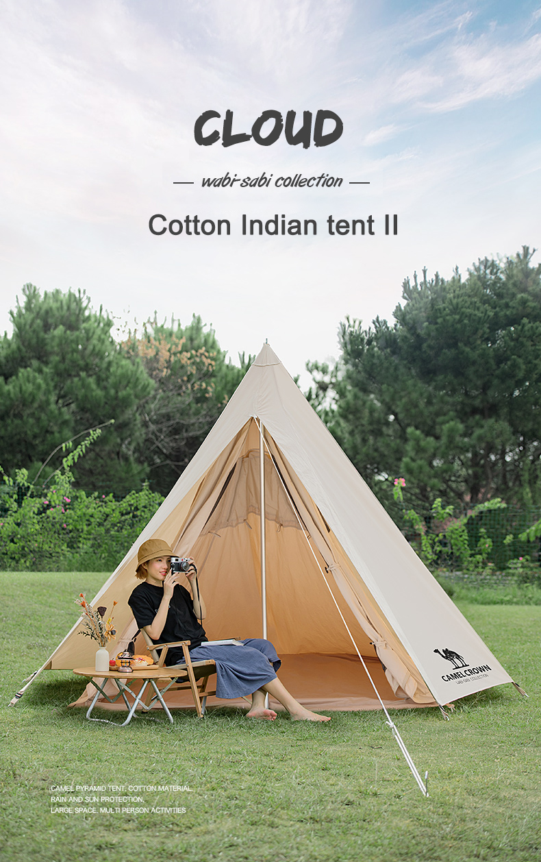 CAMELCROWN Camel Outdoor Camping Indian Tent Portable Folding Large Pyramid Cotton Tent Rainproof · v25