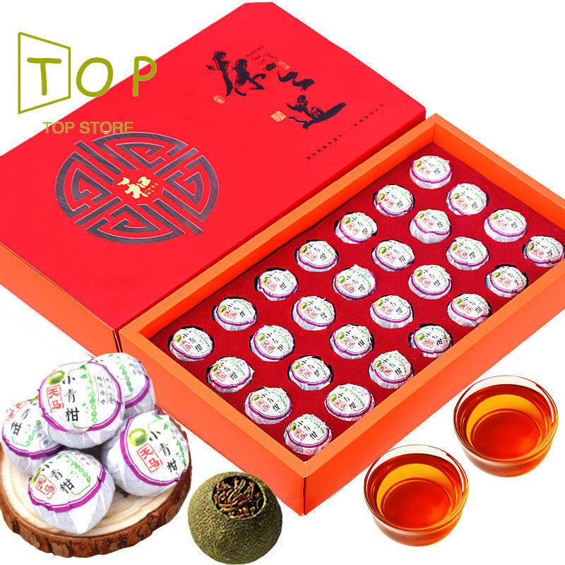 Gambar [High quality, fast delivery] [28 pieces in gift box] Xinhui Xiaoqing Mandarin Pu er Tea Tangerine Peel Tea Mandarin Pu er Tea Small Green Orange Tea ???