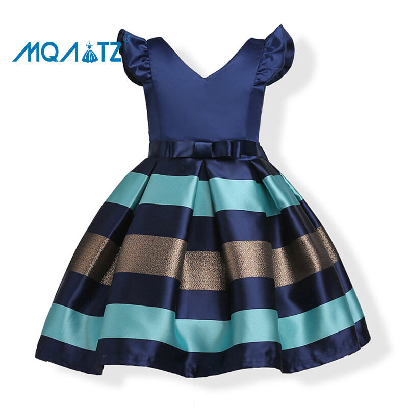 MQATZ Baby Girl Casual Dress V-neck Striped Fly Sleeveless L-575