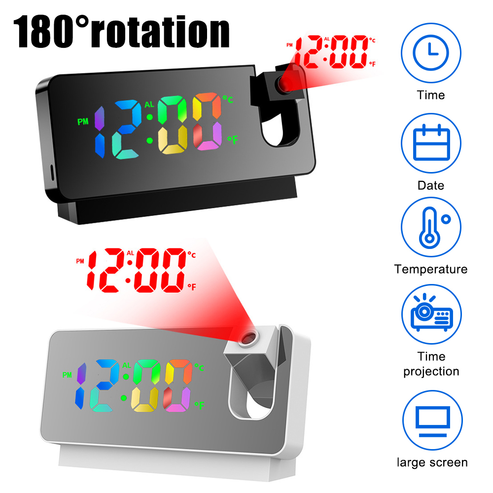 Đồng hồ báo thức chiếu kỹ thuật số led xoay 180 ° đồng hồ điện tử tắt tiếng đồng hồ báo thức chiếu trần cho phòng ngủ cạnh giường để bàn