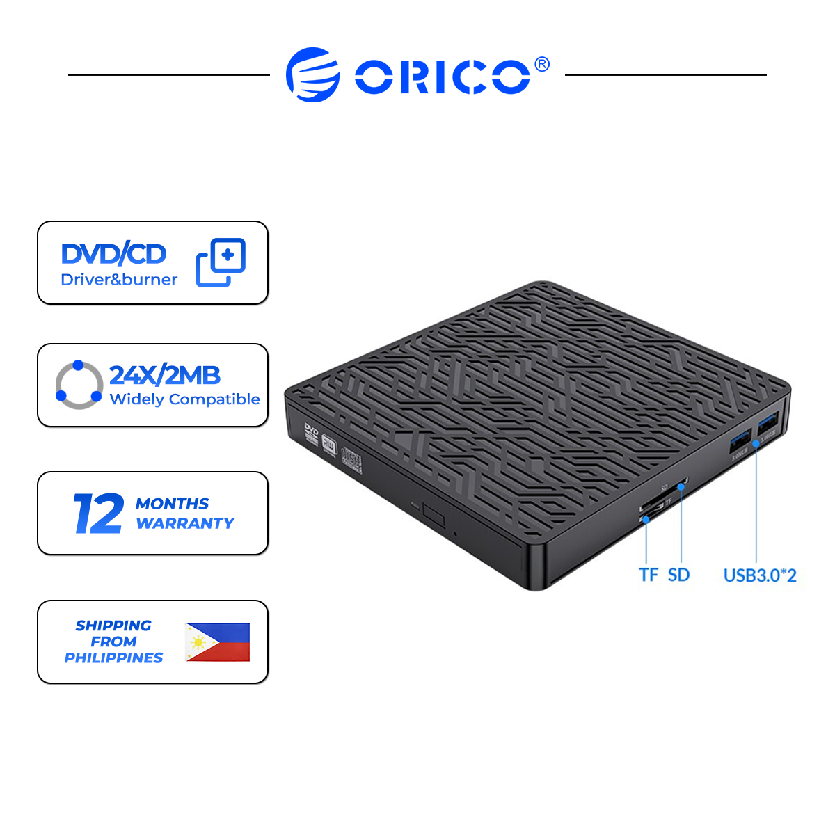 Orico ổ đĩa quang gắn ngoài mỏng usb 3.0 đầu ghi ghi di động đầu dvd cho máy tính xách tay windows pc ổ ghi dvd rw rom