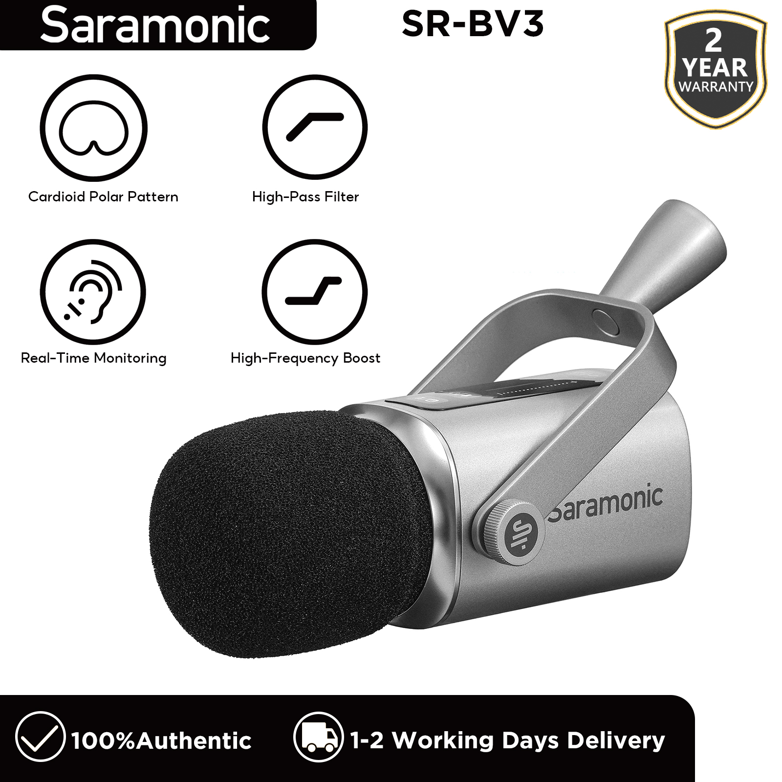 Saramonic SR-BV3 Dynamic Cardioid Broadcasting Microphone with Touch Panel One-Touch Mute Real-time Monitoring for Smartphones Tablets Computers Mixers for Broadcasting Podcasting Recording Live Streaming ราคา 8,750 บาท*ส่งฟรี