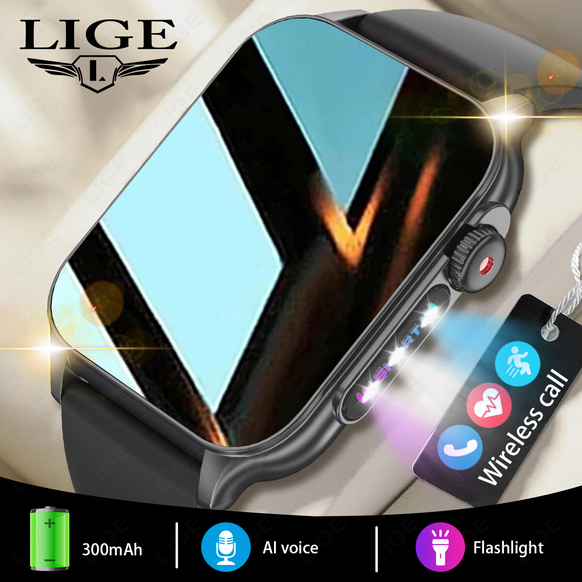  Lige Mới cuộc gọi Bluetooth đồng hồ thông minh Người Đàn Ông Bằng Giọng Nói Trợ Lý thể dục thể thao Vòng Đeo Tay Với Đèn Pin Thể Thao Không Thấm Nước Đồng hồ thông minh Phụ Nữ Cho iOS Android + Hộp 