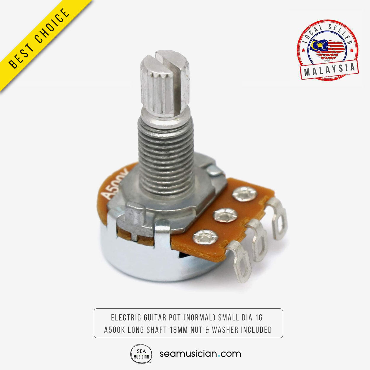 ELECTRIC GUITAR POT (NORMAL) SMALL DIAMETER 16 A500K LONG SHAFT 18MM