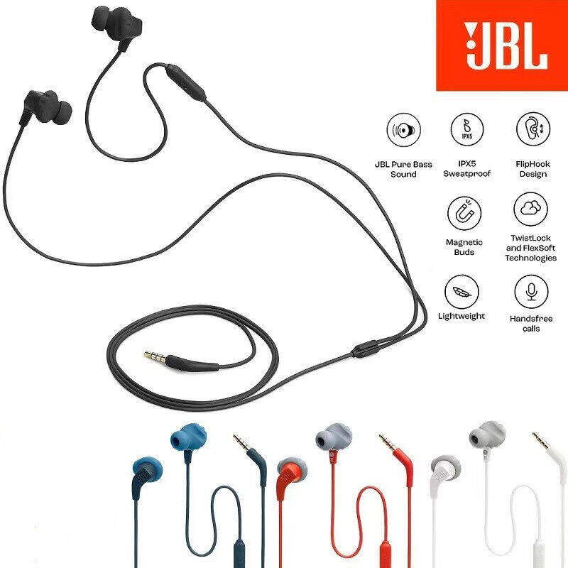 For JBL Endurance Run 2 Wired Waterproof In-Ear Earphone with Microphone