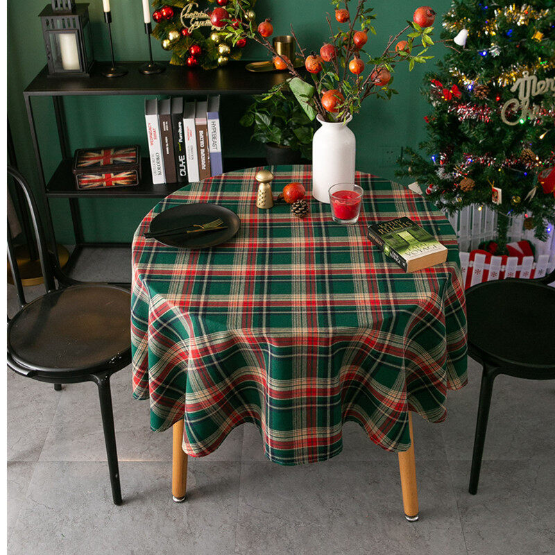 Gambar Ins Wind Nordic Retro Christmas Tablecloth Rectangular Table American Plaid Round Table Tablecloth Coffee Table Cover