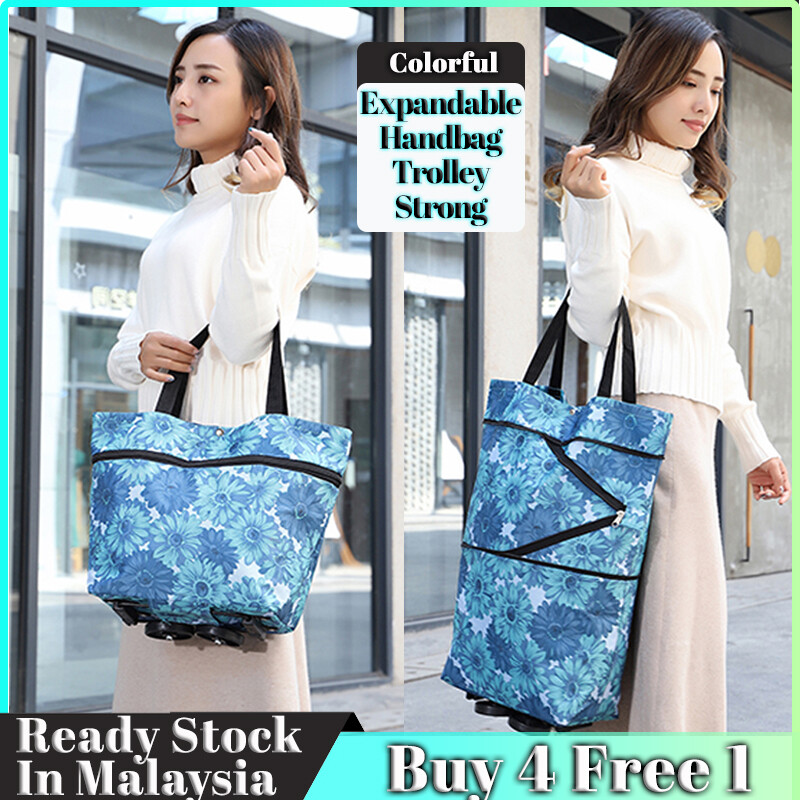 Gambar 2 in 1 Shopping Bag With Wheel ??Ready Stock Malaysia ?? La Belle ???2?1??? ??? ?? Foldable Shopping Cart Portable Grocery Bag Pasar Beg Beroda Trolley Groceries Troli Beli belah
