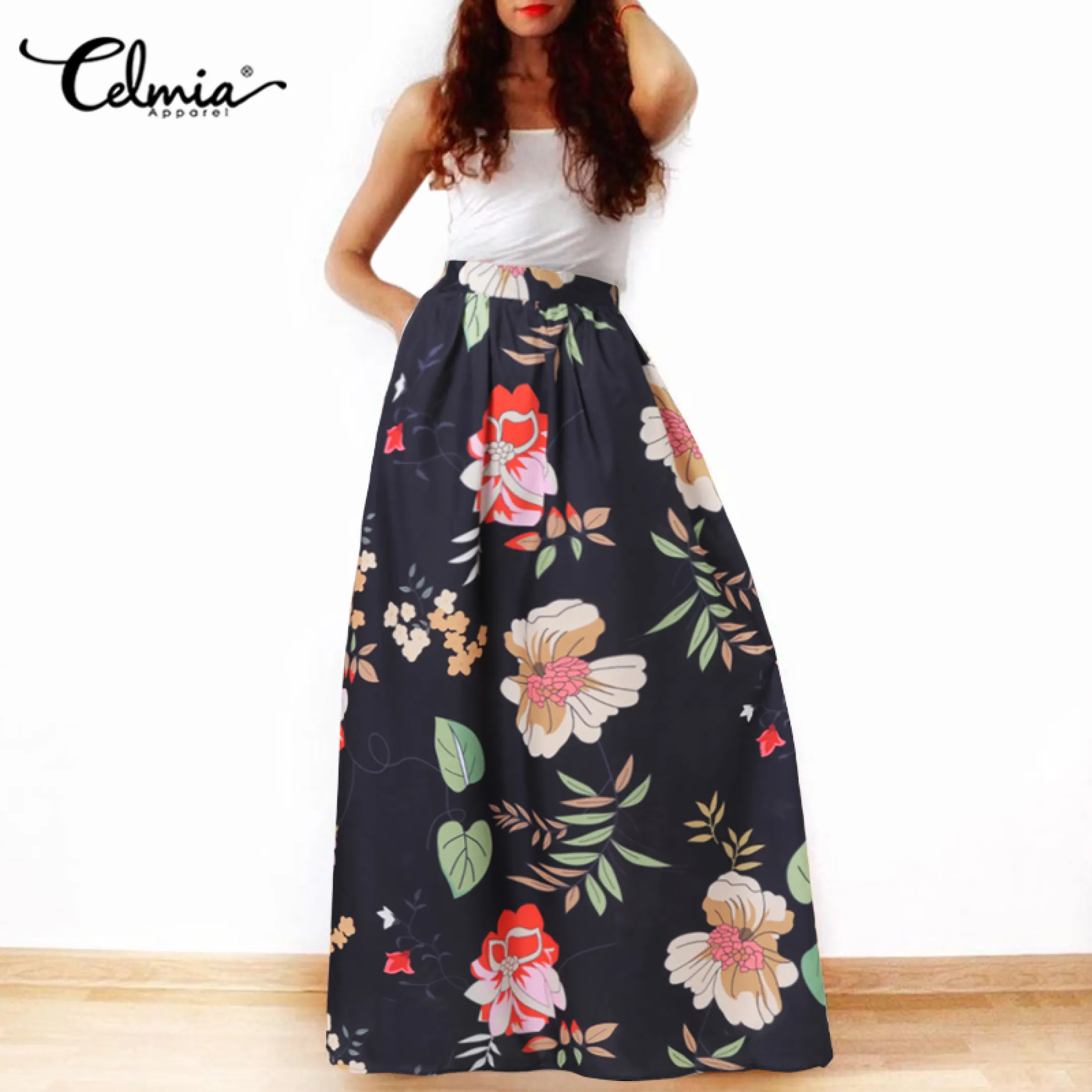 Celmia Womens High Waist Long Skirt 