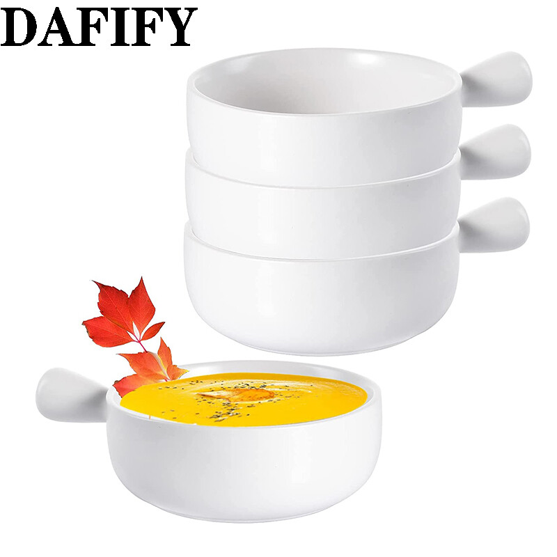 DAFIFY 8 Inch Ceramic French Onion Soup Bowls With Large Handles 18oz Full Capacity