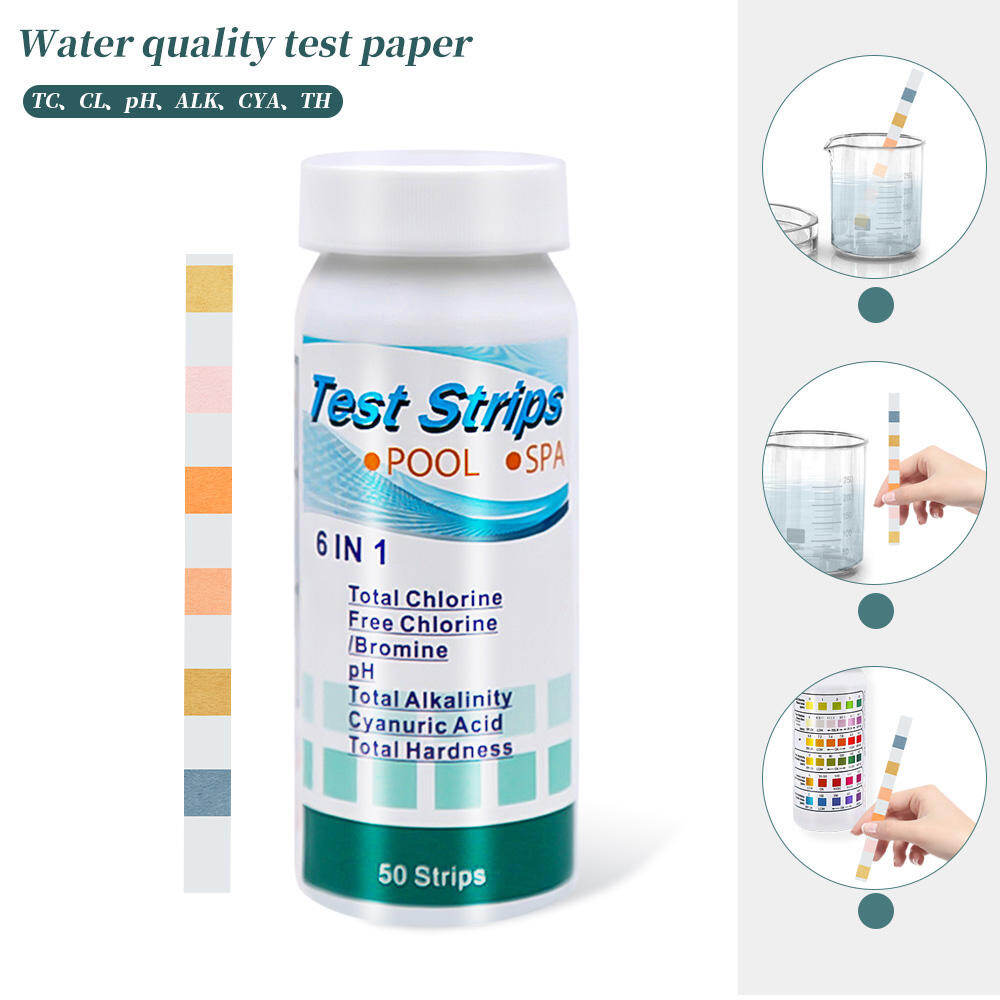Que thử bơi 6 trong 1 Giấy kiểm tra Chlorine Cyanuric Aci Litmus Giấy kiểm tra PH