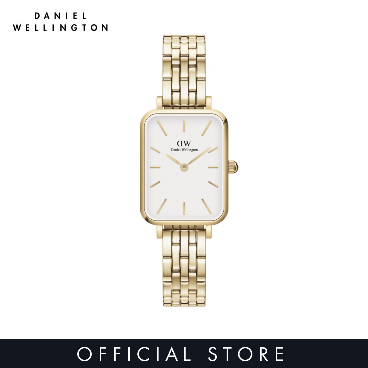 Daniel Wellington Quadro 20x26mm 5-Link Gold White Dial - Watch for women - Stainless Steel watch strap - Square Dial - DW official - Women's watch - Female watch - Ladies watch - Authentic
