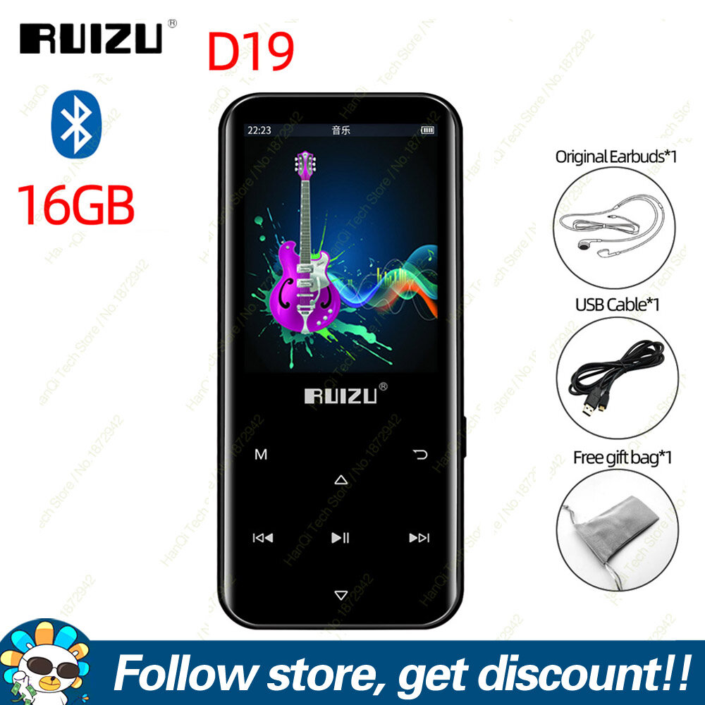 Ruizu máy nghe nhạc mp3 bluetooth d19 máy nghe nhạc 16gb nhạc lossless máy nghe nhạc mp4 video đa năng máy nghe nhạc mp3 âm thanh di động walkman với đài fm sách điện tử máy thu âm đồng hồ báo thức trình xem ảnh otg lịch hỗ trợ thẻ sd tf lên đến 128gb