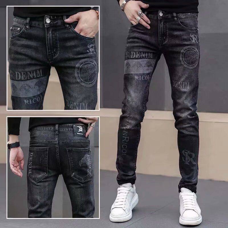 Gray jeans men's spring and autumn men's elastic slim feet pants Korean casual trend all-match