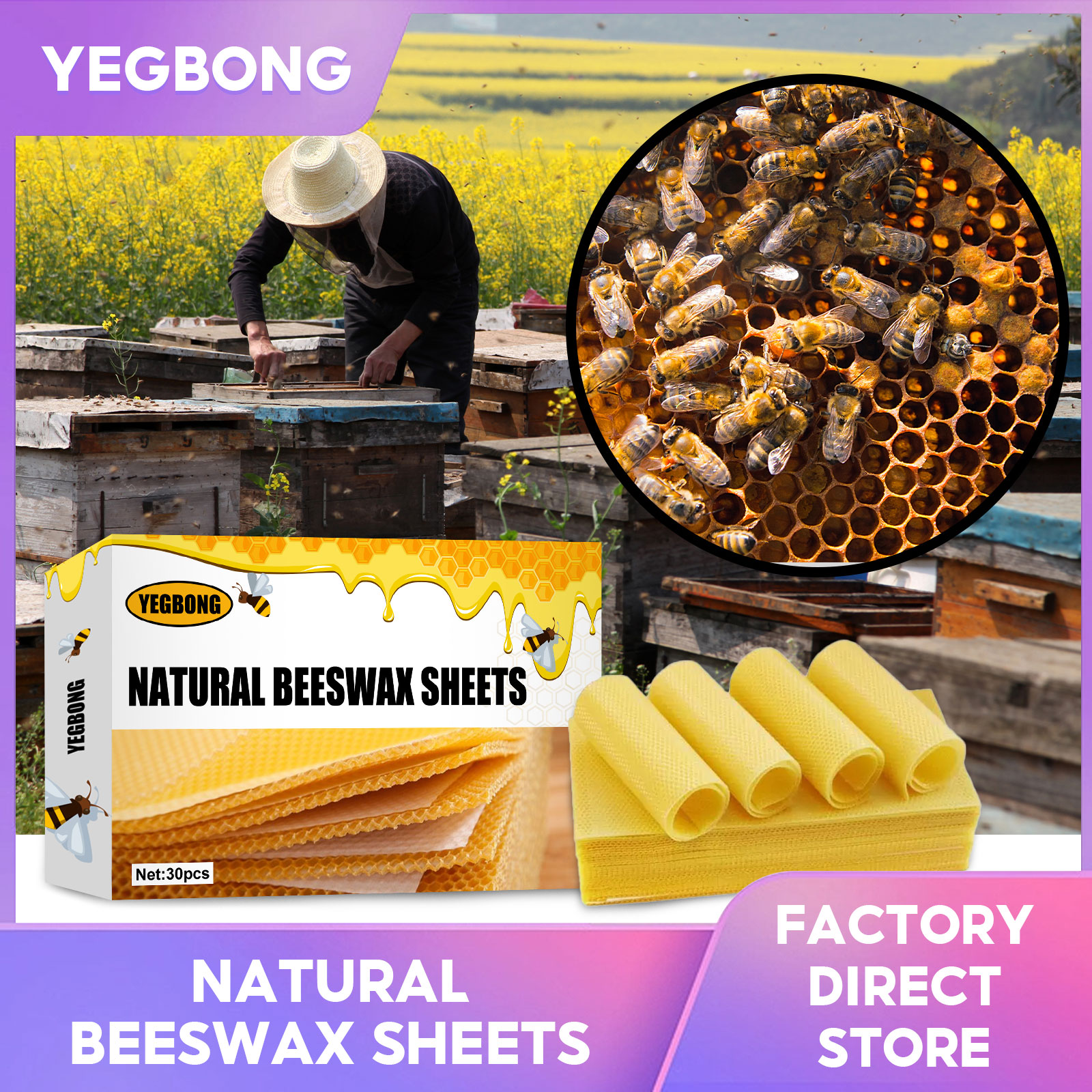 Yegbong Beeswax Sheets Bees Wax Honeycomb For Candle Lipstick Soap Making Odorless Bee Wax No Added DIY Material Furniture Care Polished Bees Hive Cell Frames for Candle Making Beehoney (10pcs) ราคา 198 บาท*ส่งฟรี