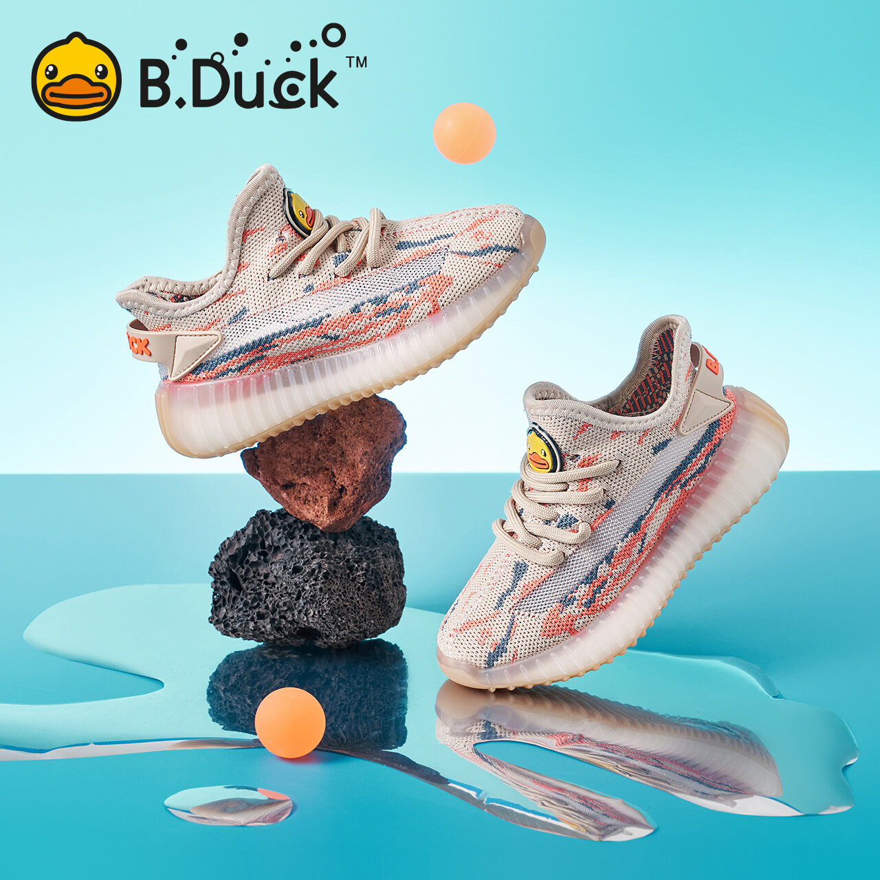 B. Giày dép trẻ em mới, giày thể thao Flyknit, giày dép trẻ em mới vịt, Bề mặt lưới, Giày Sneaker thoáng khí Con Trai, mùa xuân và mùa thu 2023
